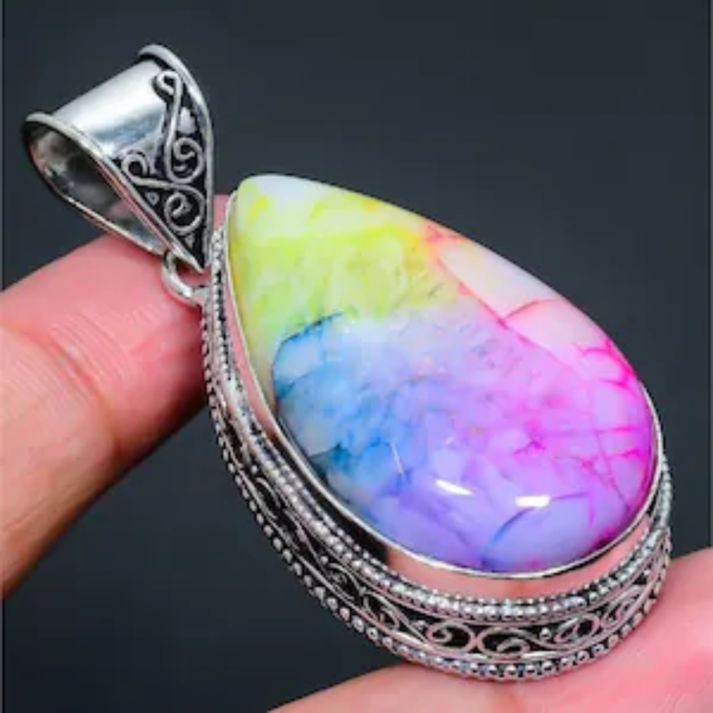 Stunning Rainbow Solar Quartz 925 Sterling Silver Pendant OOAk Artisan Crafted